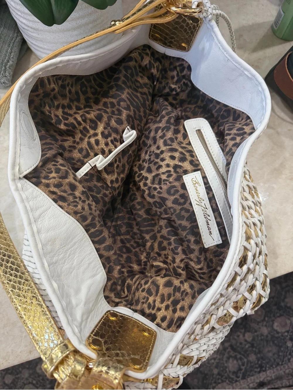 Beverly Feldman white and gold woven large hobo bag Gorgeous
